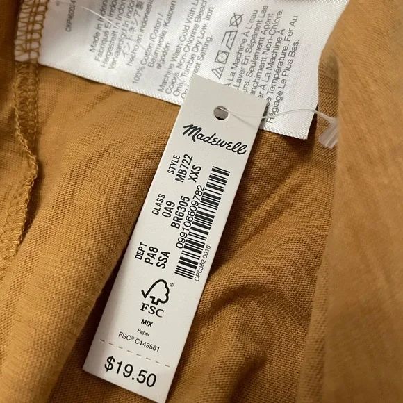 NWT Madewell Mustard Tee XXS - Picture 2 of 2